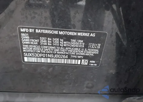 2022 BMW X3 xDrive30I from USA, damaged, VIN 5UX53DP01N9J00264
